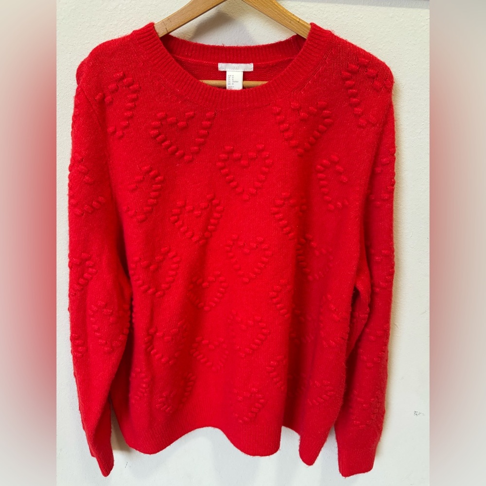 H&M Vibrant Red Heart Valentine’s Day Knit Sweater size medium